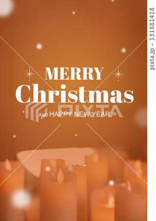 Warm festive celebration featuring candles and holiday greetings for Christmas and New Year 131881418