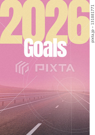 Set your 2026 goals with determination on an open road at sunset 131881771