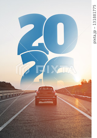 Road trip towards the future with 2026 in the background during sunset Road trip towards the future with 2026 in the background during sunset 131881775