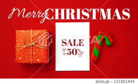 Merry Christmas sale with colorful gift box and festive decorations for the holiday season 131881844