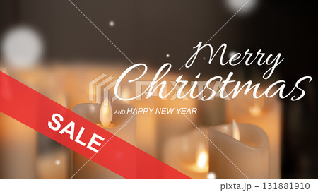 Festive greeting card design featuring candles and a holiday sale announcement Festive greeting card design featuring candles and a holiday sale announcement 131881910