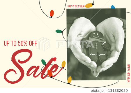 Holidays bring joy with festive sale featuring gingerbread in hands Holidays bring joy with festive sale featuring gingerbread in hands 131882020