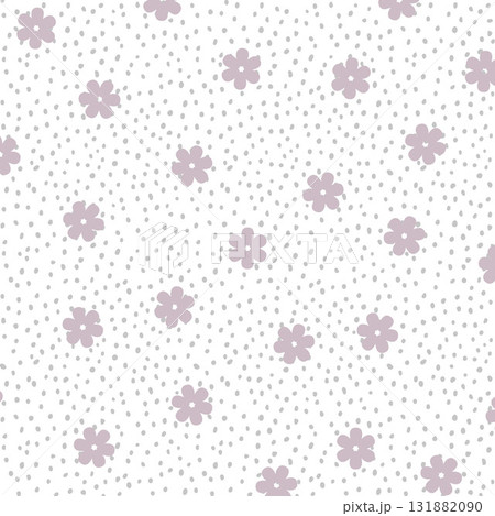 Seamless pattern with dots and simple flowers for textiles on vector for textiles and girly design Seamless pattern with dots and simple flowers for textiles on vector for textiles and girly design 131882090