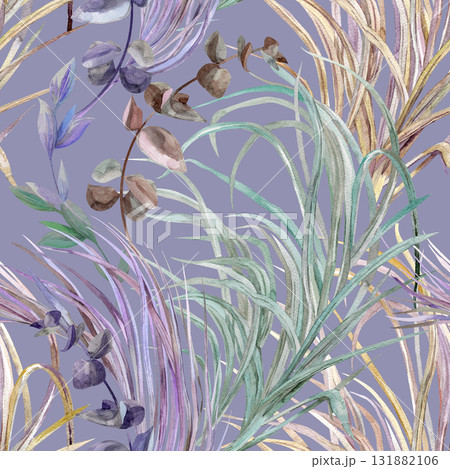 Seamless watercolor pattern with graceful leaves and stems on green background for textile Seamless watercolor pattern with graceful leaves and stems on green background for textile 131882106