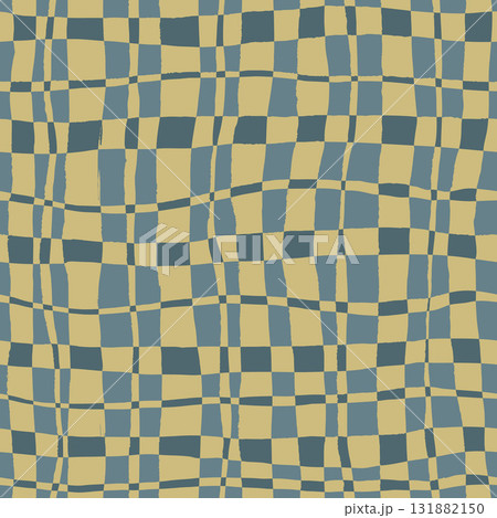 Vector abstract seamless pattern with blue checks. Hand painted illustration for design, print, fabric or background. Vector abstract seamless pattern with blue checks. Hand painted illustration for design, print, fabric or background. 131882150