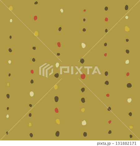 Vector abstract seamless pattern with red and yellow polka dot on olive. Hand painted illustration for design, print, fabric or background. 131882171