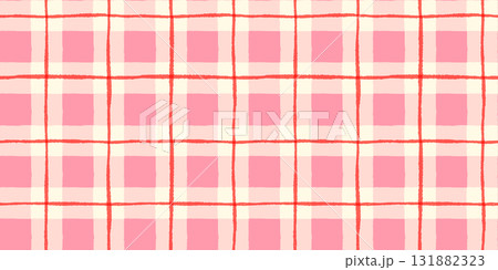 Cute Hand Painted Pink and Red Plaid Seamless Vector Pattern, Wavy Check Background Cute Hand Painted Pink and Red Plaid Seamless Vector Pattern, Wavy Check Background 131882323