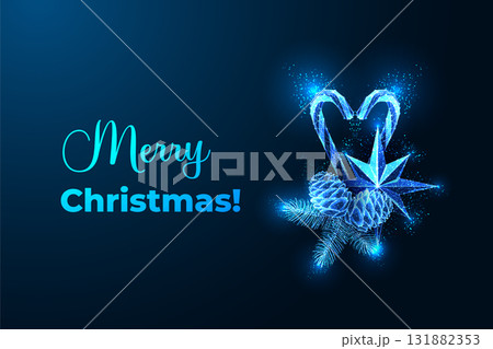 Candy cane heart with pine cone and star. Christmas vector illustration. Romantic holiday card Candy cane heart with pine cone and star. Christmas vector illustration. Romantic holiday card 131882353