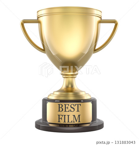 Best Film, gold trophy cup movie award. 3D rendering Best Film, gold trophy cup movie award. 3D rendering 131883043