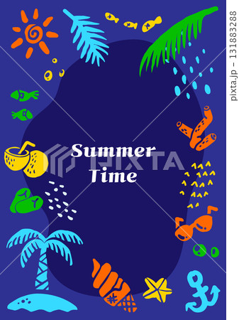Colorful summer illustration poster with indigo background Colorful summer illustration poster with indigo background 131883288