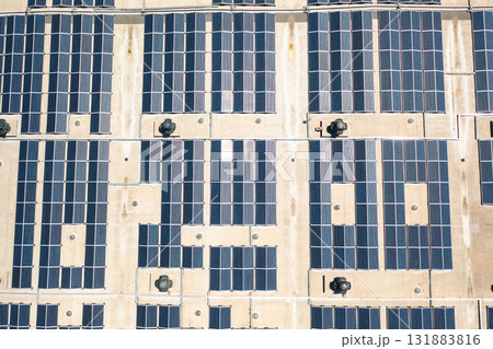Aerial drone shot of solar panels installed on Aerial drone shot of solar panels installed on 131883816