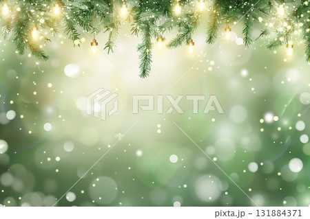 金色の光がきらめく緑のツリー背景 やさしい光の冬のクリスマスイラスト 金色の光がきらめく緑のツリー背景 やさしい光の冬のクリスマスイラスト 131884371
