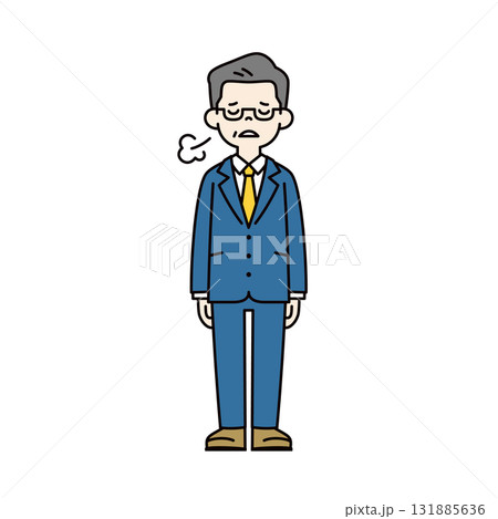 うつむいてため息をつく、60代・70代の男性社長のシンプルな上半身ベクターイラスト素材 うつむいてため息をつく、60代・70代の男性社長のシンプルな上半身ベクターイラスト素材 131885636
