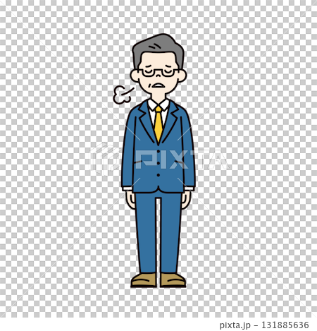 うつむいてため息をつく、60代・70代の男性社長のシンプルな上半身ベクターイラスト素材 うつむいてため息をつく、60代・70代の男性社長のシンプルな上半身ベクターイラスト素材 131885636