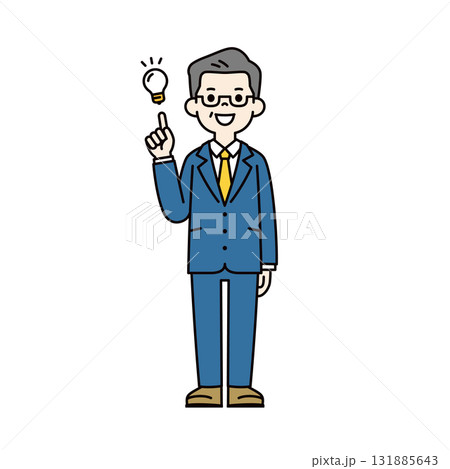 いいアイデアが思いついた、年配の代表取締役社長のシンプルな全身ベクターイラスト素材 131885643
