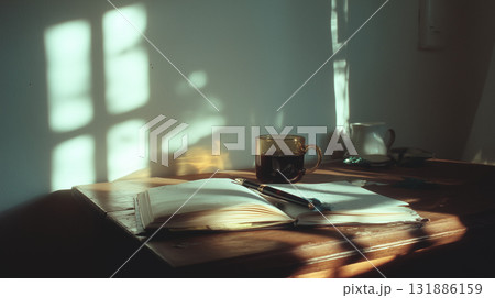 窓辺に差し込む午後の光とノート｜静けさに包まれた読書と学びの時間 131886159