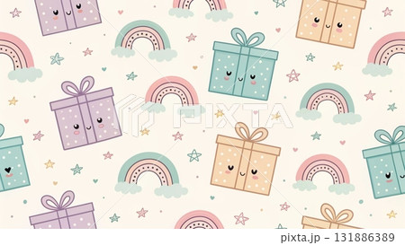 Gift box patterns kawaii style Background  Gift box patterns kawaii style Background  131886389