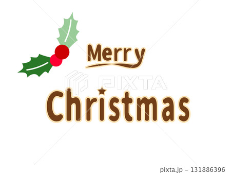 クリスマスのロゴ文字　茶色　merry christmas　シンプル　白背景　ベクターpng透明 131886396