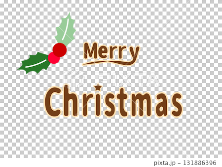 クリスマスのロゴ文字　茶色　merry christmas　シンプル　白背景　ベクターpng透明 131886396