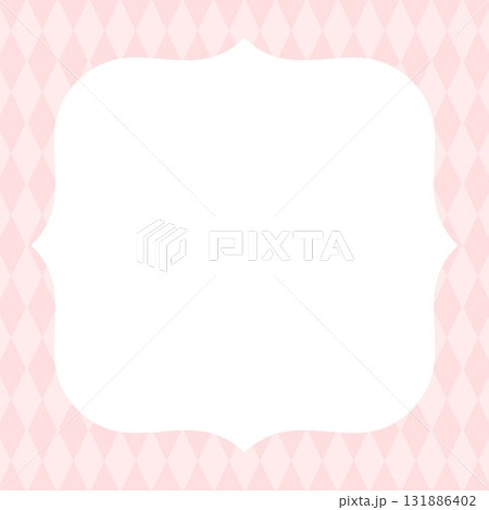 ダイヤ柄パターン　フレーム枠の背景イラスト素材　四角形 お洒落かわいいピンク色のベクター 131886402