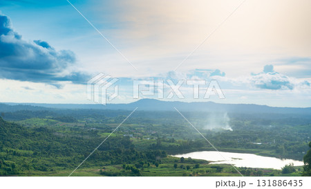 Landscape view of a small village surrounded by nature. Forest and mountain at Khao Kho Phetchabun of Thailand. 131886435