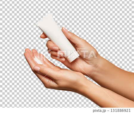 Soft skincare cream being squeezed from white tube into clean female hand, gentle moisturizing moment with soft lighting and natural skin tone Soft skincare cream being squeezed from white tube into clean female hand, gentle moisturizing moment with soft lighting and natural skin tone 131886921