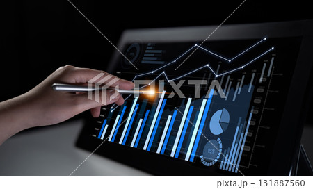 Modern Data Analytics and Business Intelligence Visualization on a Touchscreen Device with User Interaction and Insights Representation Scalp Modern Data Analytics and Business Intelligence Visualization on a Touchscreen Device with User Interaction and Insights Representation Scalp 131887560