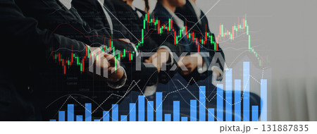 Business Meeting with Financial Data Presentation and Group of Professionals Analyzing Market Trends in Corporate Environment Scalp 131887835