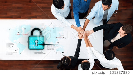 Collaborative Security Solutions Amidst Digital Challenges: Diverse Team Engages to Enhance Cybersecurity Awareness and Best Practices in Modern Business Trope 131887880