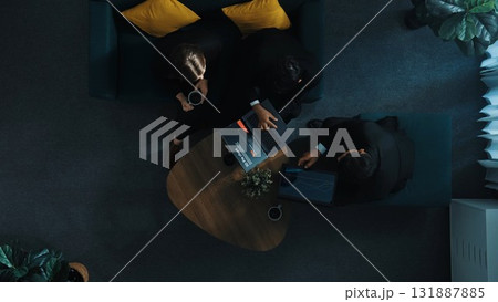 Caucasian businessman present marketing plan to project manager. Directorate. 131887885