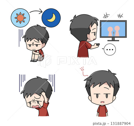 うつの精神的症状のイラスト4種類セット・男子 131887904