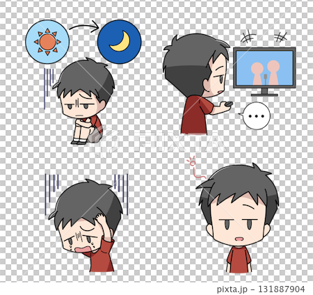 うつの精神的症状のイラスト4種類セット・男子 131887904