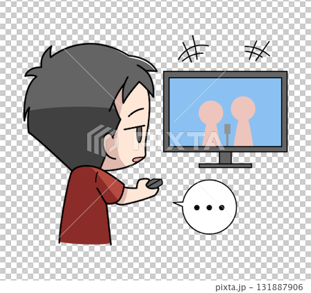 テレビを見ても楽しくない男子のイラスト 131887906