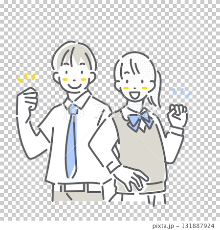 簡單而時尚的線條畫，描繪了一位自信的高中生 131887924