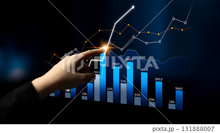 Business Growth Concept with Digital Graph Showing Rising Charts and Data Analysis in Professional Setting, Highlighting Financial Success and Strategy Scalp 131888007