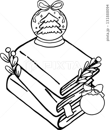 Coquette Preppy Christmas Bookish Reading outline, Festive Book Stack with Christmas Ornaments Hand Drawn Coquette Preppy Christmas Bookish Reading outline, Festive Book Stack with Christmas Ornaments Hand Drawn 131888094