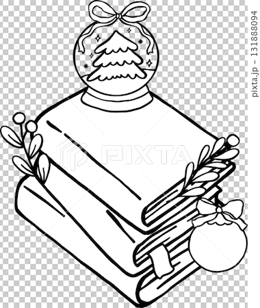 Coquette Preppy Christmas Bookish Reading outline, Festive Book Stack with Christmas Ornaments Hand Drawn Coquette Preppy Christmas Bookish Reading outline, Festive Book Stack with Christmas Ornaments Hand Drawn 131888094