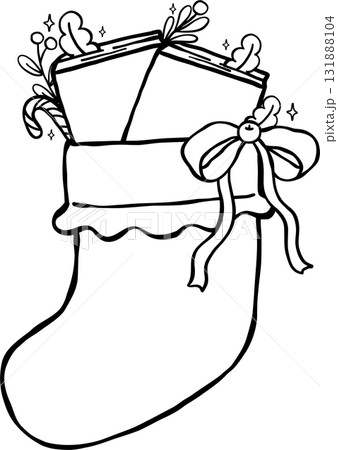 Coquette Preppy Christmas Bookish Reading outline, Christmas Stocking with Books Cartoon Hand Drawn Coquette Preppy Christmas Bookish Reading outline, Christmas Stocking with Books Cartoon Hand Drawn 131888104