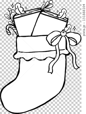 Coquette Preppy Christmas Bookish Reading outline, Christmas Stocking with Books Cartoon Hand Drawn Coquette Preppy Christmas Bookish Reading outline, Christmas Stocking with Books Cartoon Hand Drawn 131888104