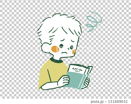 A boy reading a book with a troubled expression - 4 colors A boy reading a book with a troubled expression - 4 colors 131889032
