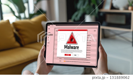 Cyber attack malware alert show computer screen display threat detected brisk 131889062