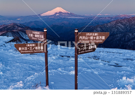 朝の丹沢・塔ノ岳山頂の風景と富士山・南アルプスの眺め 朝の丹沢・塔ノ岳山頂の風景と富士山・南アルプスの眺め 131889357