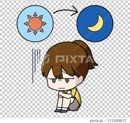 一日中落ち込んでいる女子のイラスト 131889617