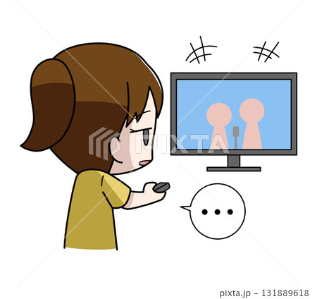テレビを見ても楽しくない女子のイラスト テレビを見ても楽しくない女子のイラスト 131889618