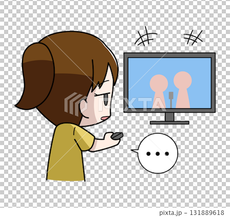 テレビを見ても楽しくない女子のイラスト テレビを見ても楽しくない女子のイラスト 131889618