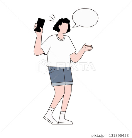 Woman with Phone and Speech Bubble 131890438