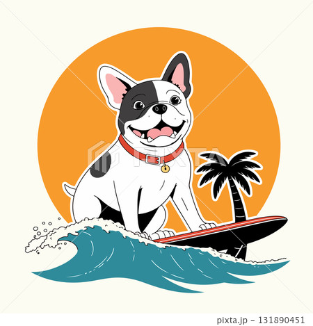 Surfing Bulldog Cartoon 131890451