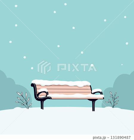 Snowy Bench in Winter Landscape 131890487