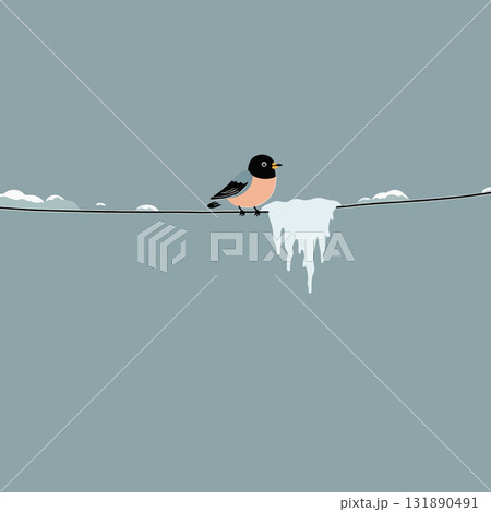 Winter Bird on a Wire 131890491