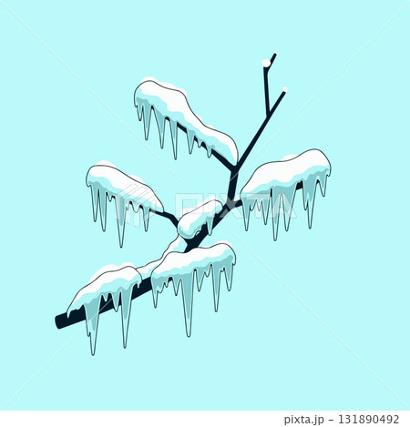 Snow-covered Branch with Icicles Snow-covered Branch with Icicles 131890492